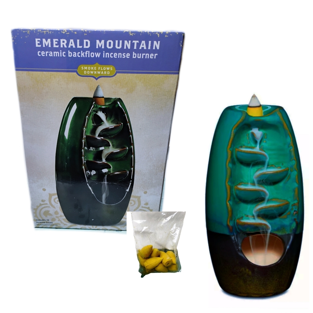 Spencer's Emerald Mountain Ceramic Incense Burner - Green and Black